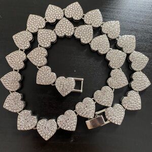 Sliver Elegant Heart Tennis/Cuban Link Necklace